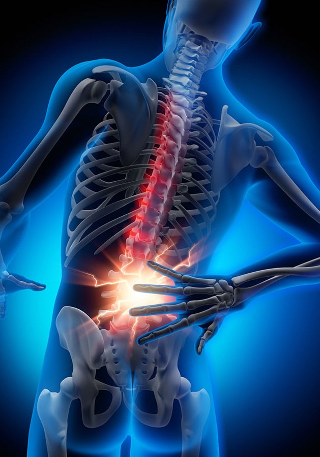 hand on lower back pointing to pain spot
