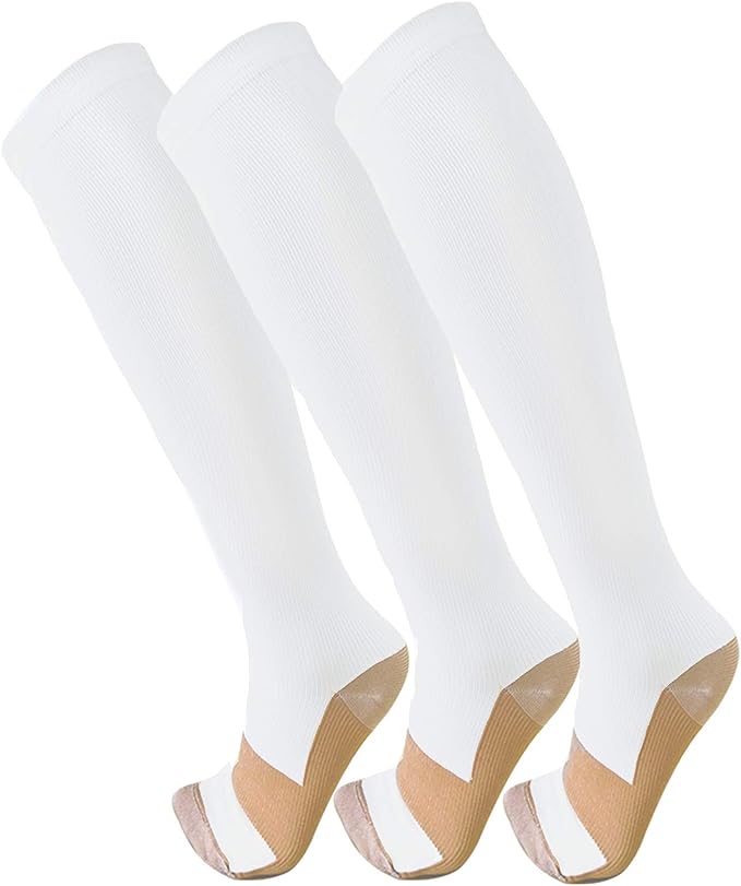white compression socks with copper bottom