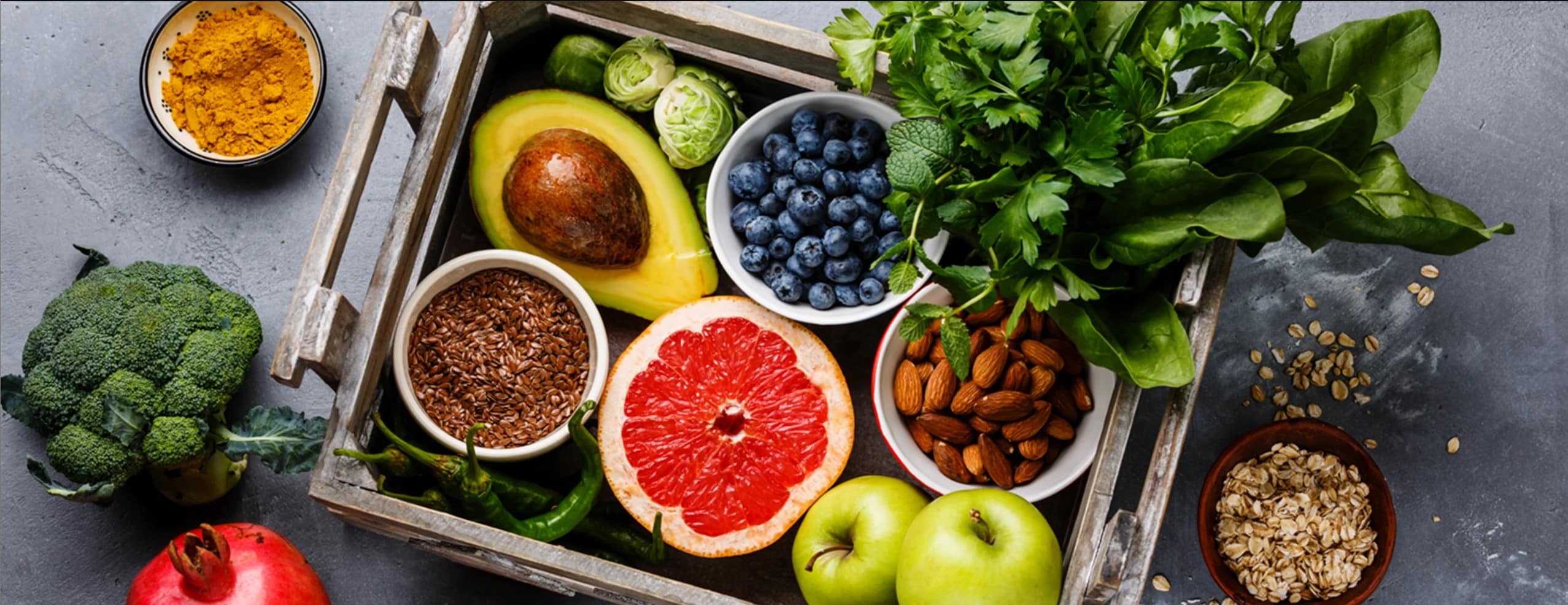 tray of healthy fruits and vegetables to help neuropathy.