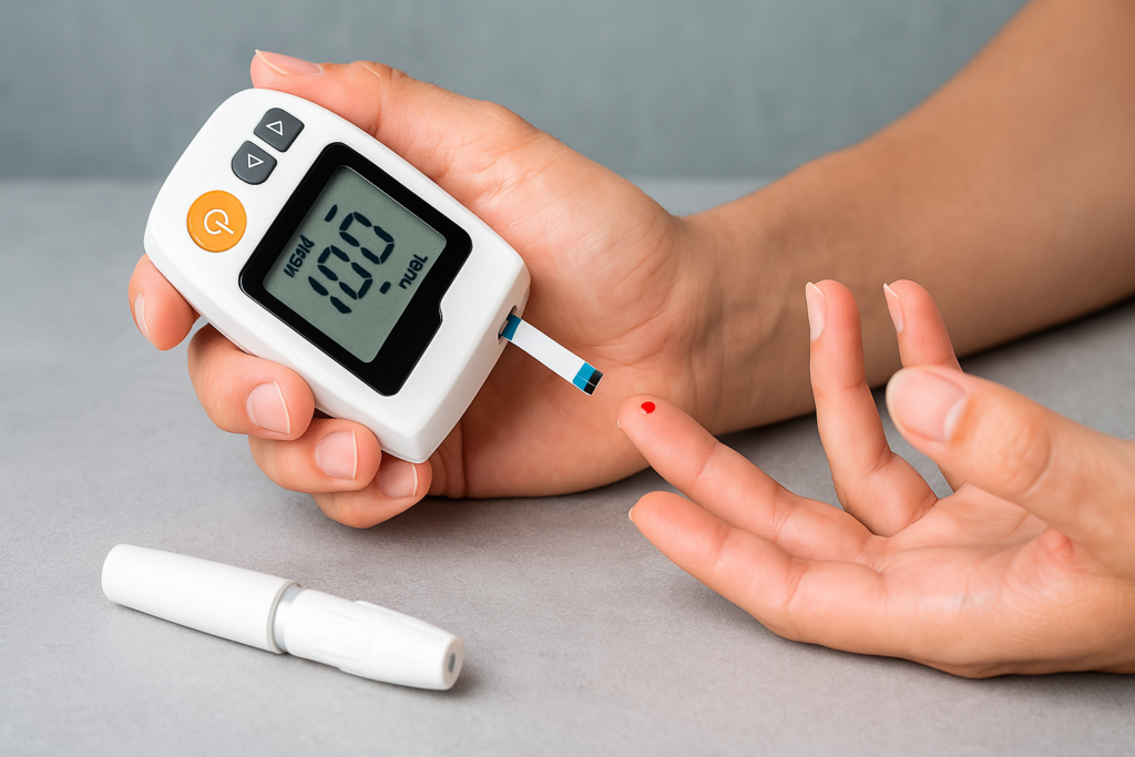 Woman testing blood sugar