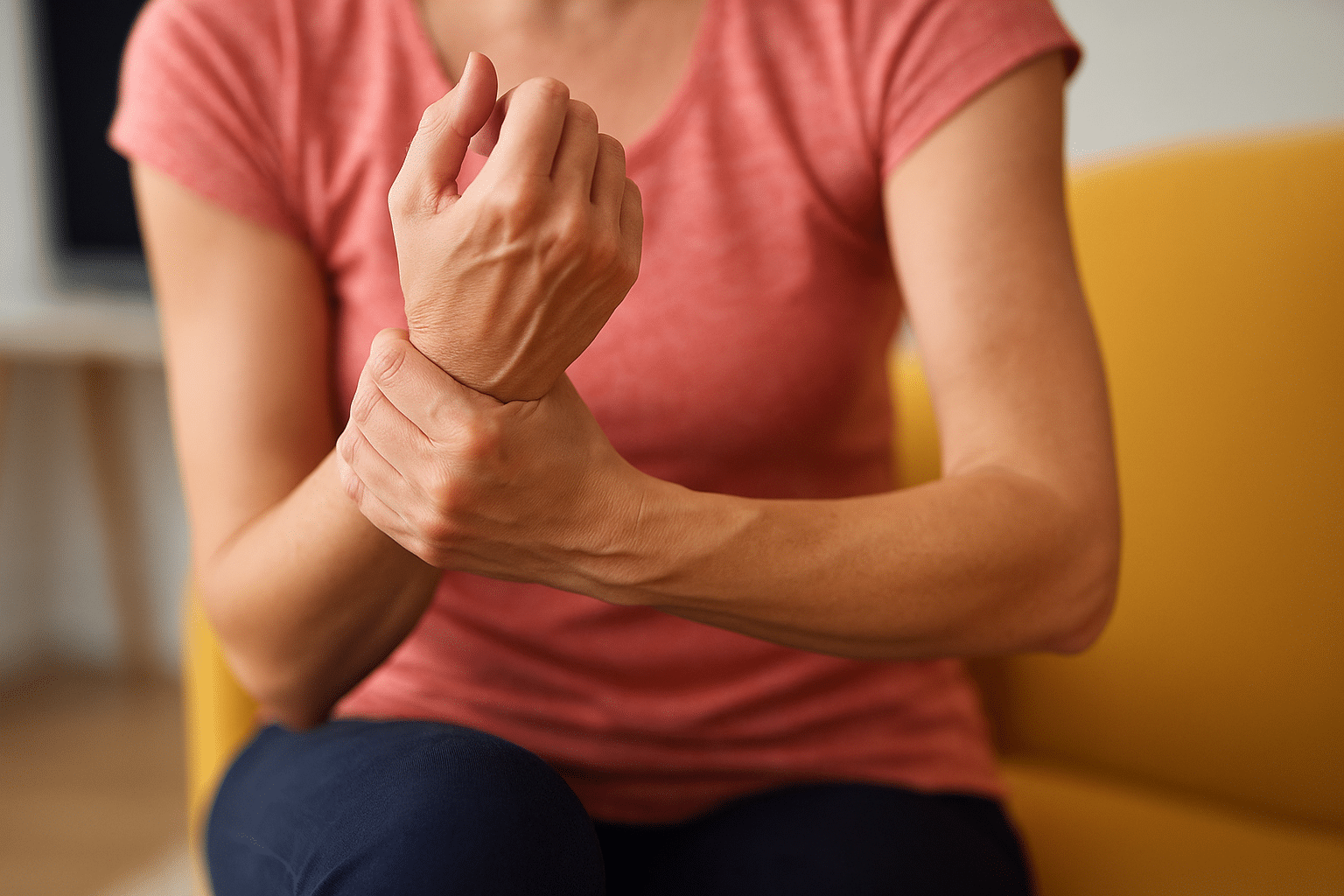 woman holding hand in pain getting neuropathy benefits