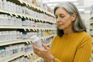 woman looking at supplements for neuropathy.