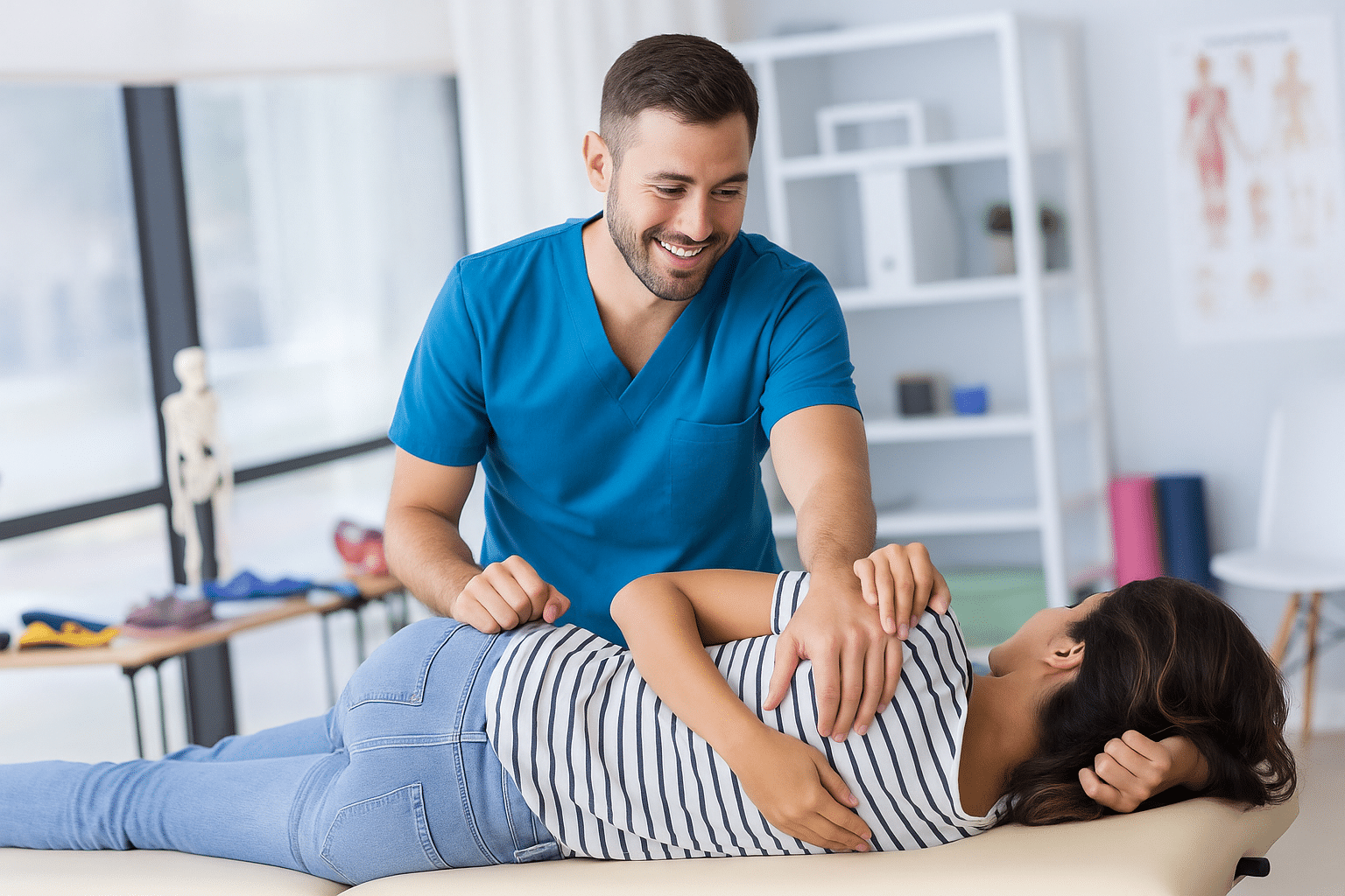 chiropractor showing it doesn't hurt to get adjusted.