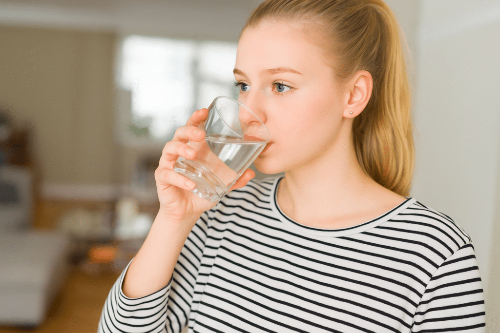girl drinking glass of water
