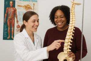 person explaining about are chiropractors doctors to a patient.