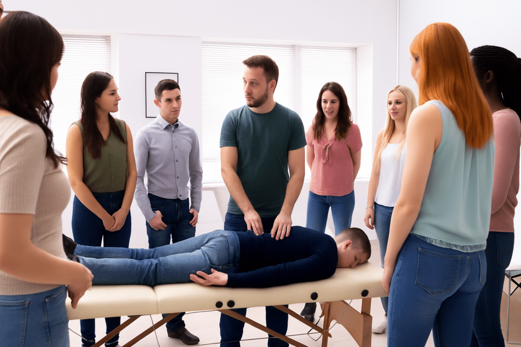 doctor teaching students in a classroom.