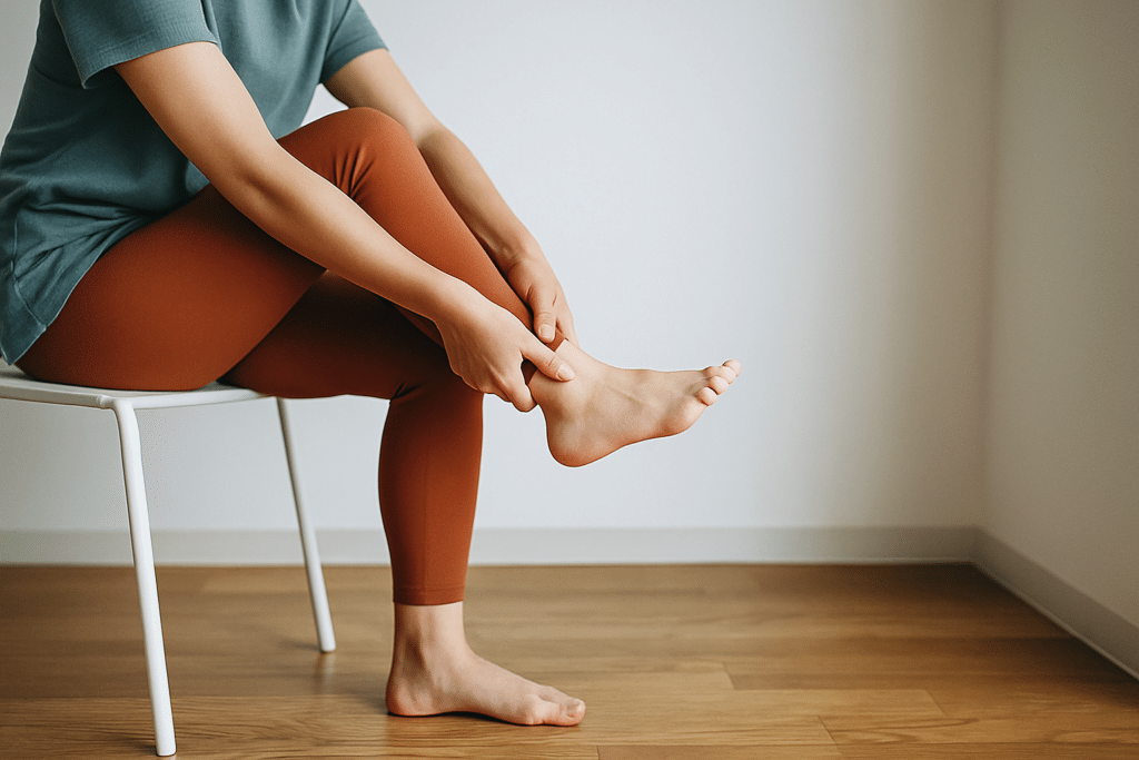 woman holding foot with neuropathy