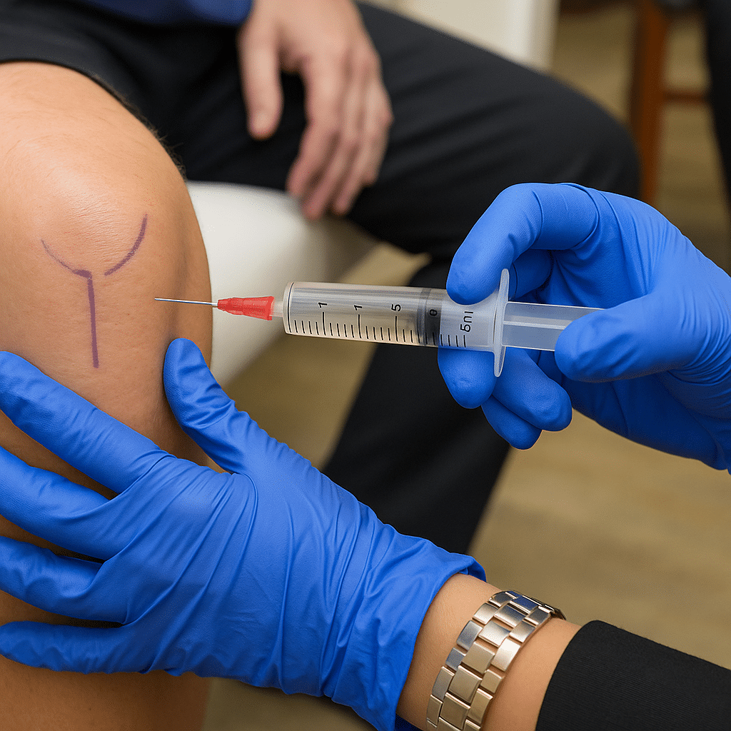 stem cells being injected into patients knee with neuropathy