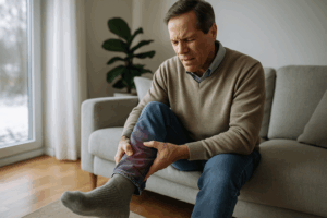 man holding his leg in pain with neuropathy in waukesha county