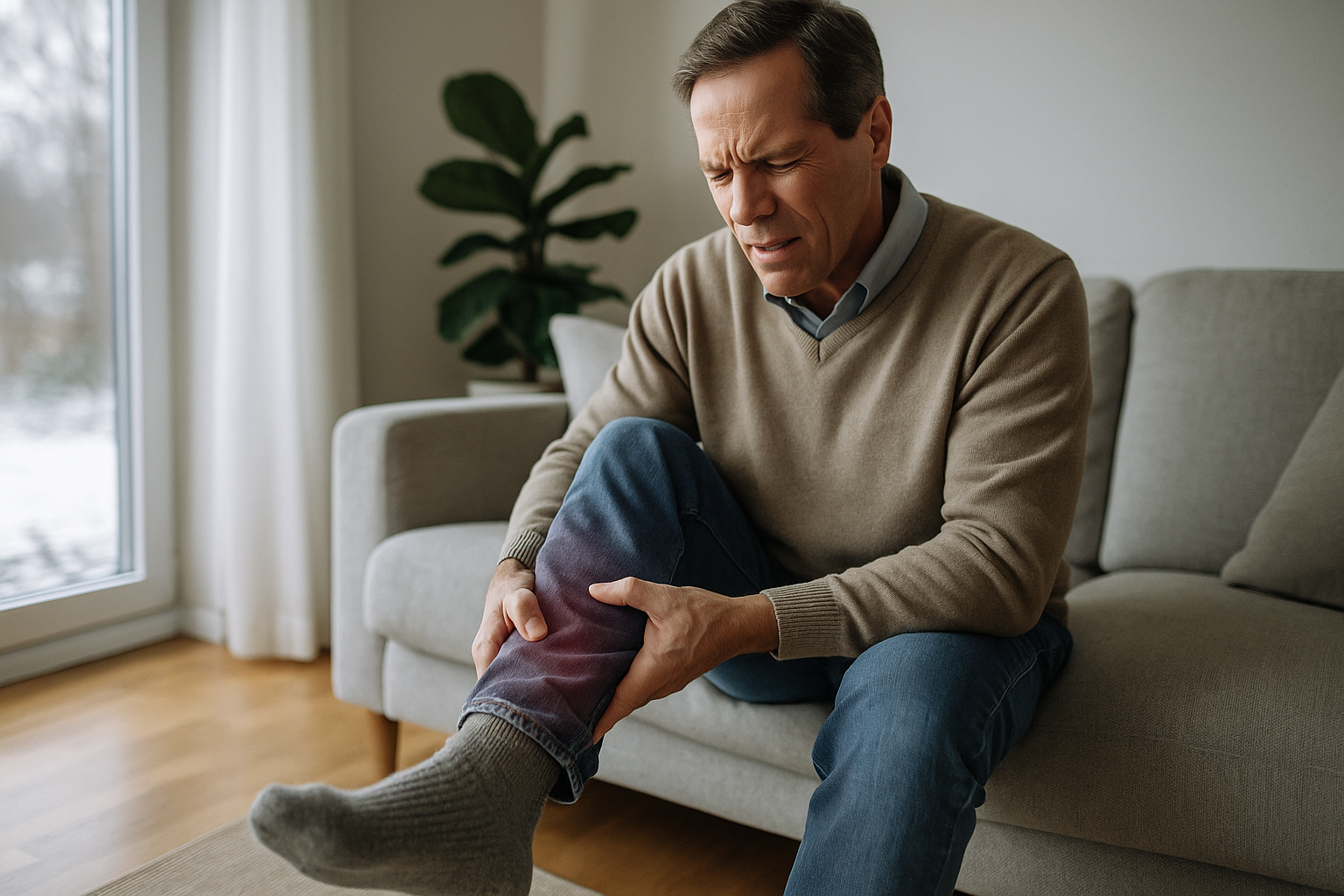 man holding his leg in pain with neuropathy in waukesha county
