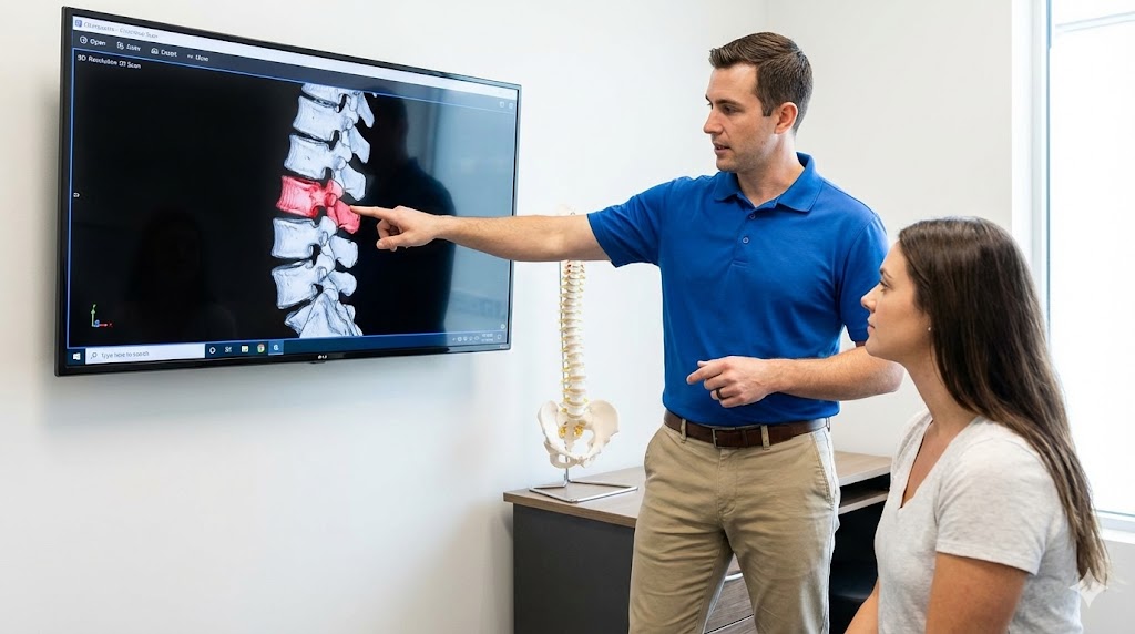 chiropractor showing a patient an xray of a subluxation.
